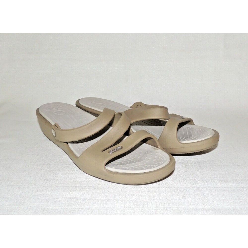 Crocs Patricia Wedge Sandals Women 10 Khaki Tan Comfort Summer Casual Minimalist